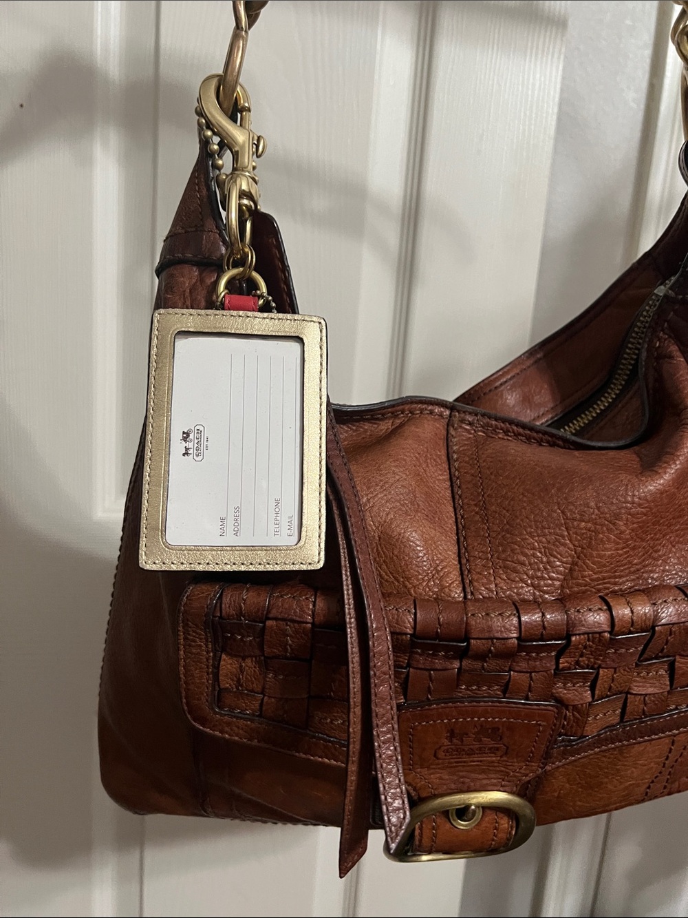 Coach Rare Legacy Striped Card Holder Key Fob with Gold Hardware - Picture 7 of 10